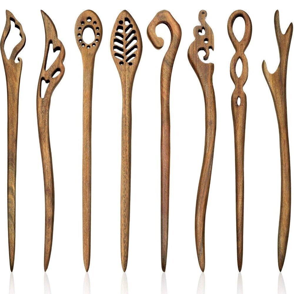 8 Pcs Wooden Hair Sticks for Bun Making Vintage Chinese Style Accessories